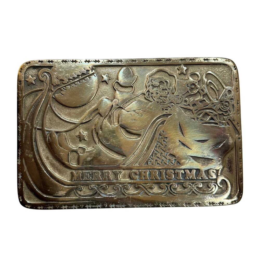 Vintage 1995 Virginia Metalcrafters Brass Santa Sleigh Merry Christmas Trivet VM